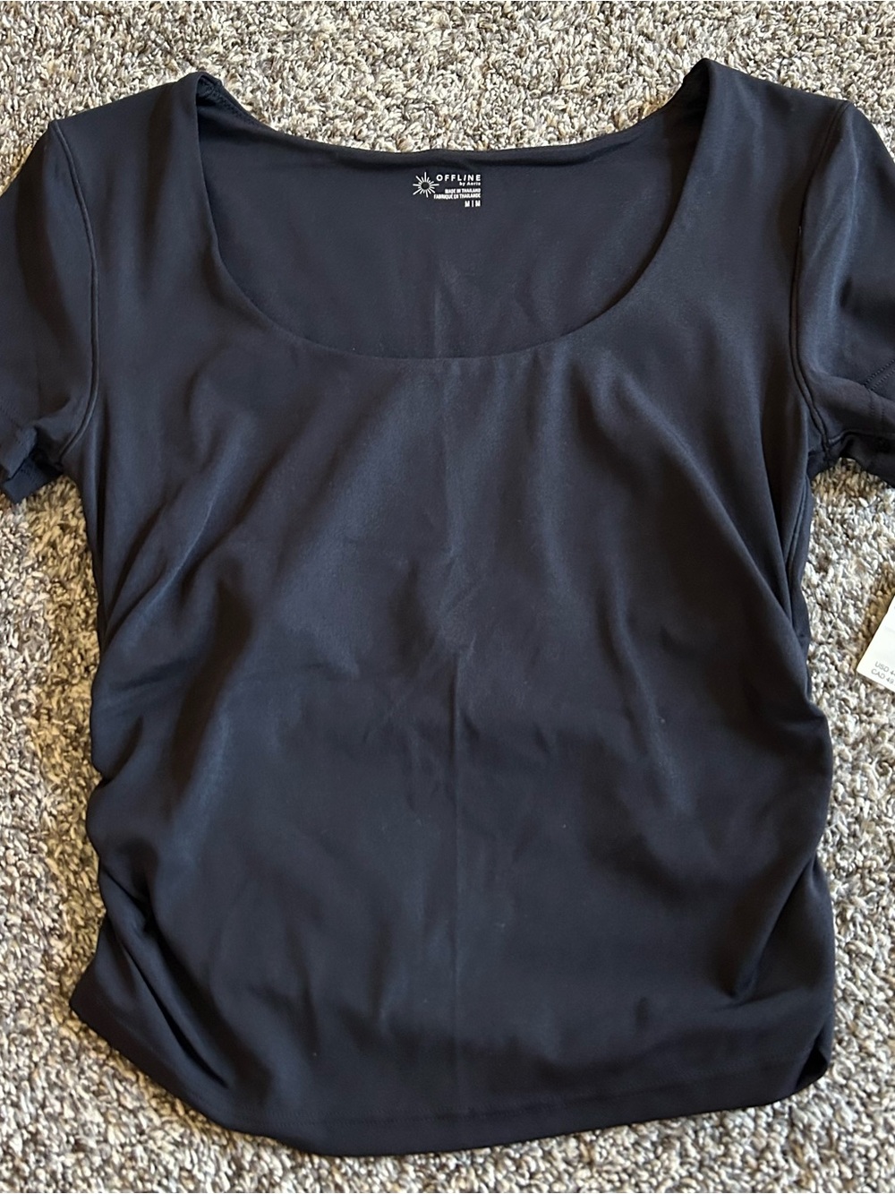 Offline by Aerie real me Black Scoop Neck Short Sleeve Tee